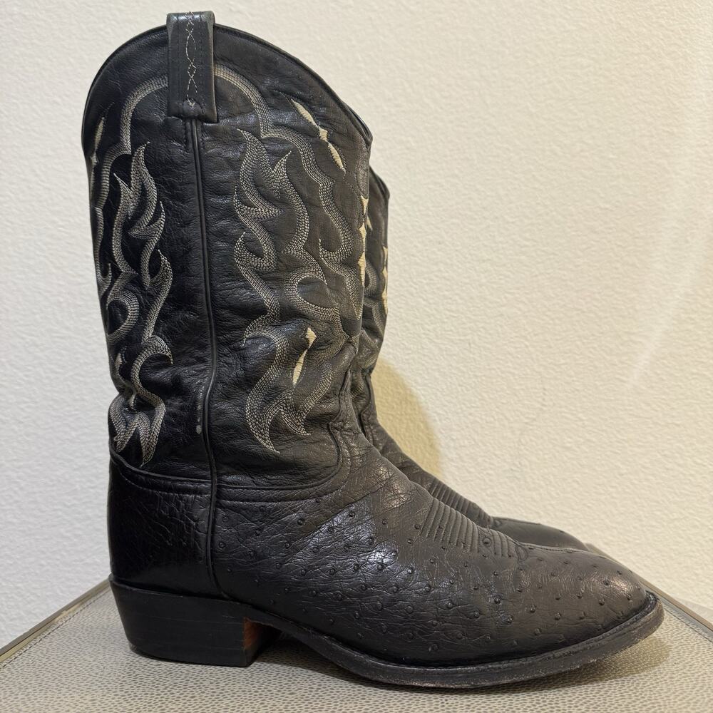Tony Lama Boots Mens 12 D Black Ostrich Leather Pull On Western Cowboy Rodeo